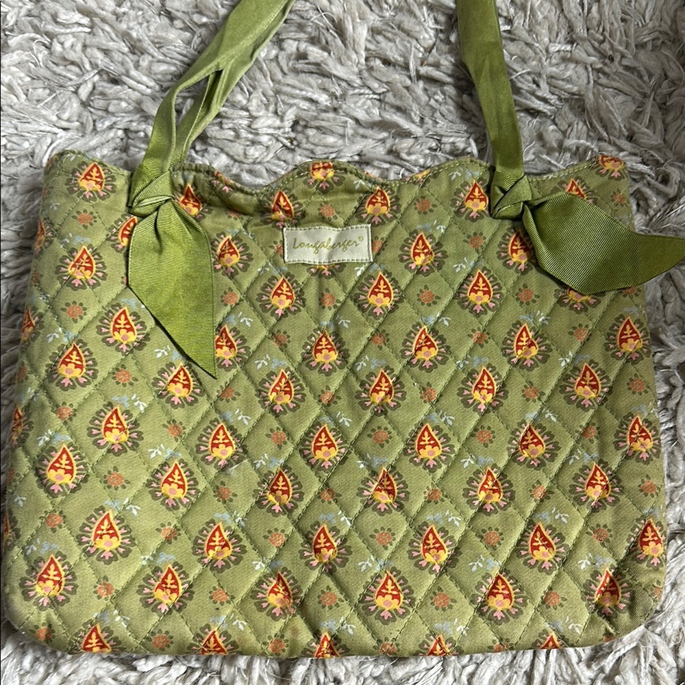 Longaberger Green and Orange Quilted Tote Bag